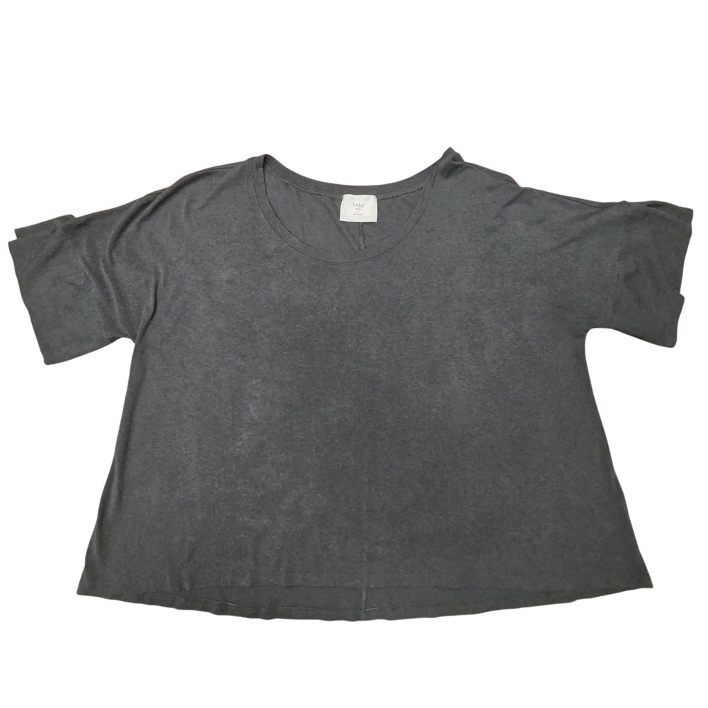 Chalet et Ceci Top Women L Black Bamboo Cotton Boxy Scoop Neck Lagenlook Drapey